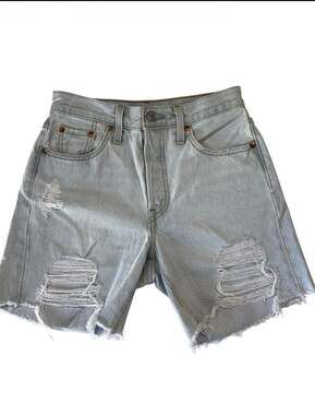 Levi's 501 Original High Rise Light Wash Distressed Cut Off Shorts Size 25